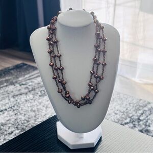 Bronze Faceted Glass Bead Necklace 60" Long Metallic Layering Strand